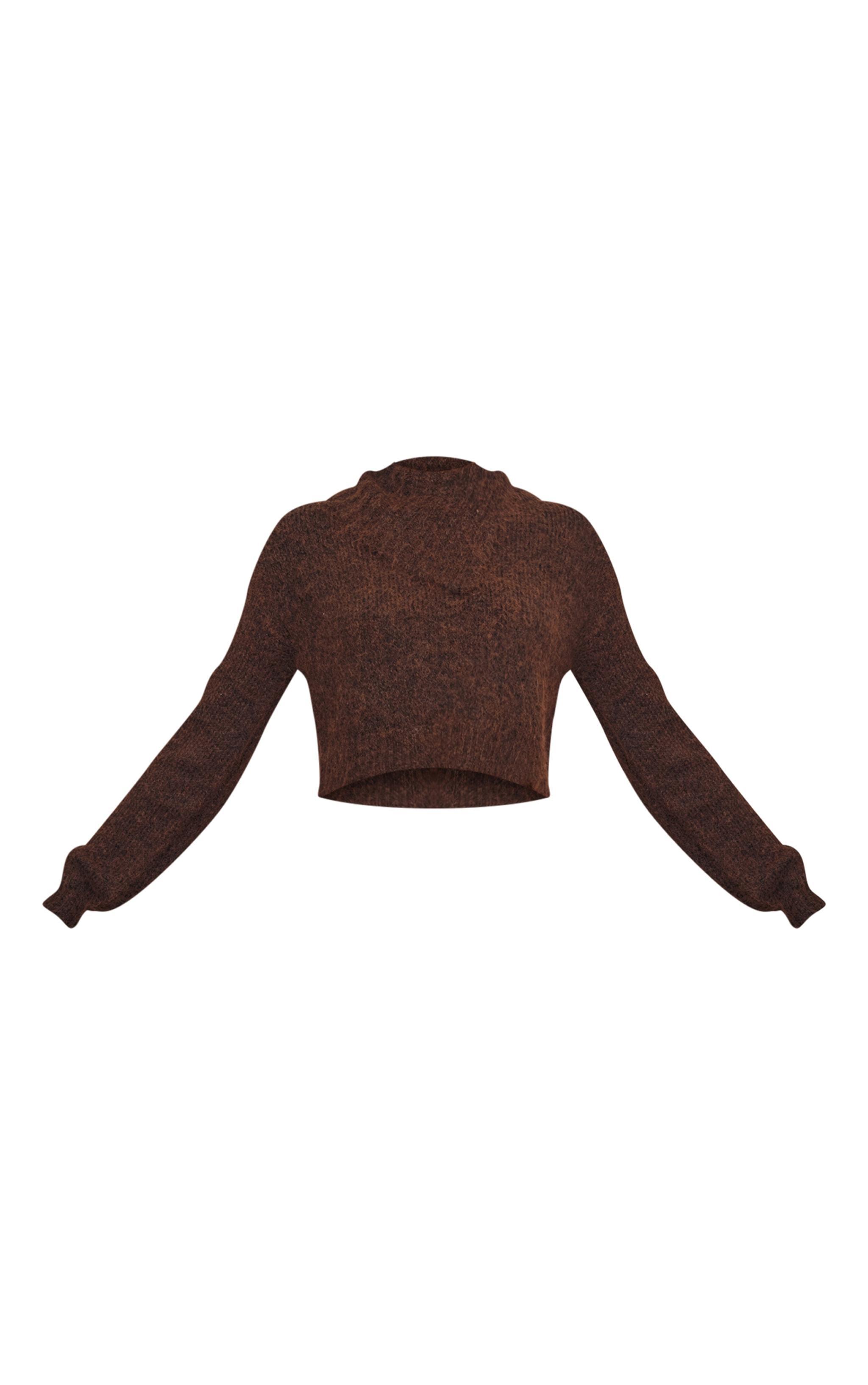 Chocolate Marl Knit Asymmetric Overlay Oversized Sweater Product Image