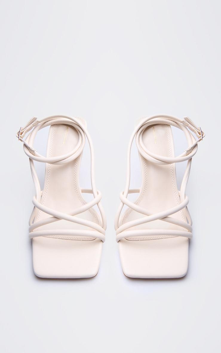 Cream PU Square Toe Tube Strappy Mid Stiletto Heeled Sandals product image