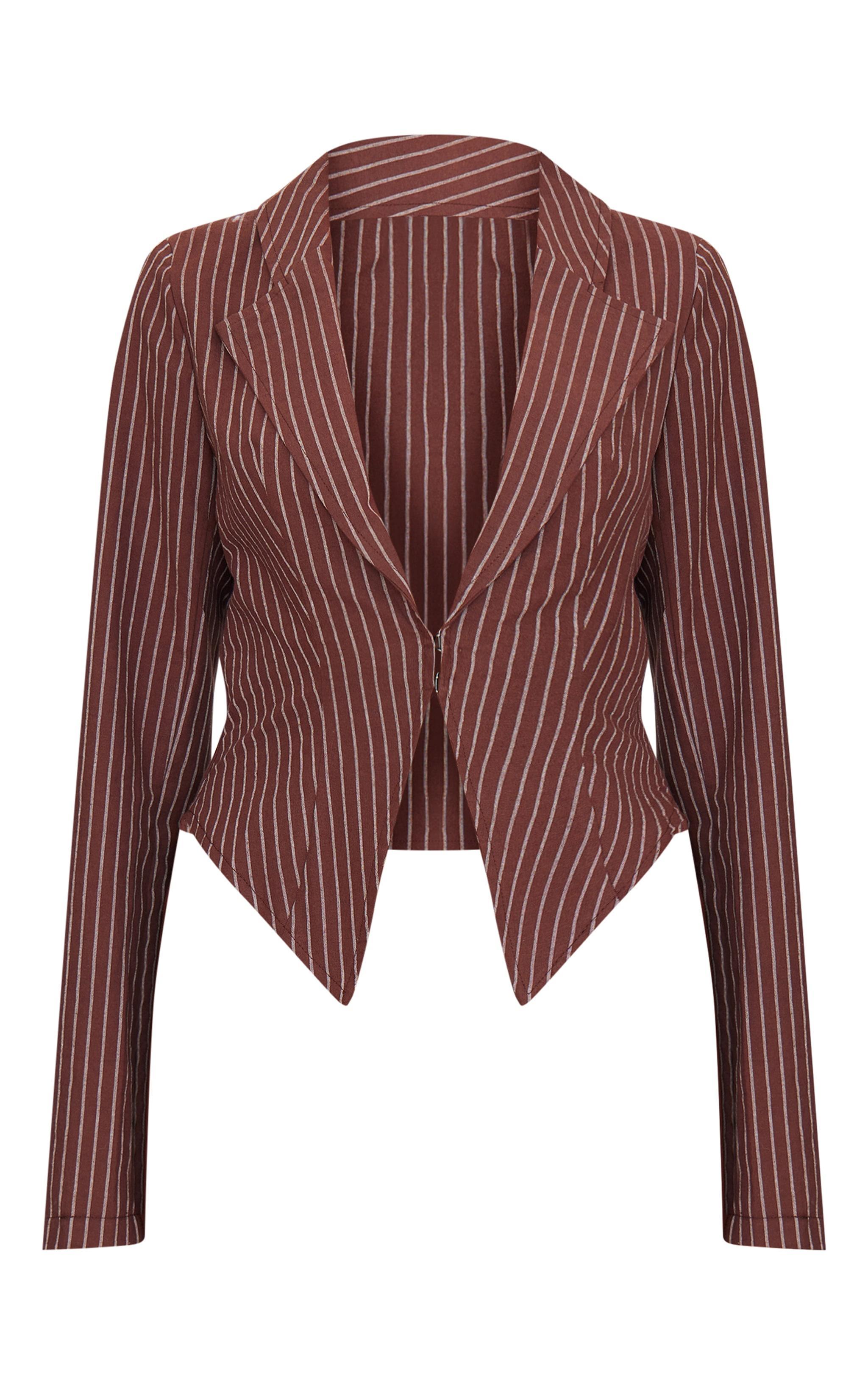 Chocolate Striped Plunge Hook & Eye Shirt Product Image