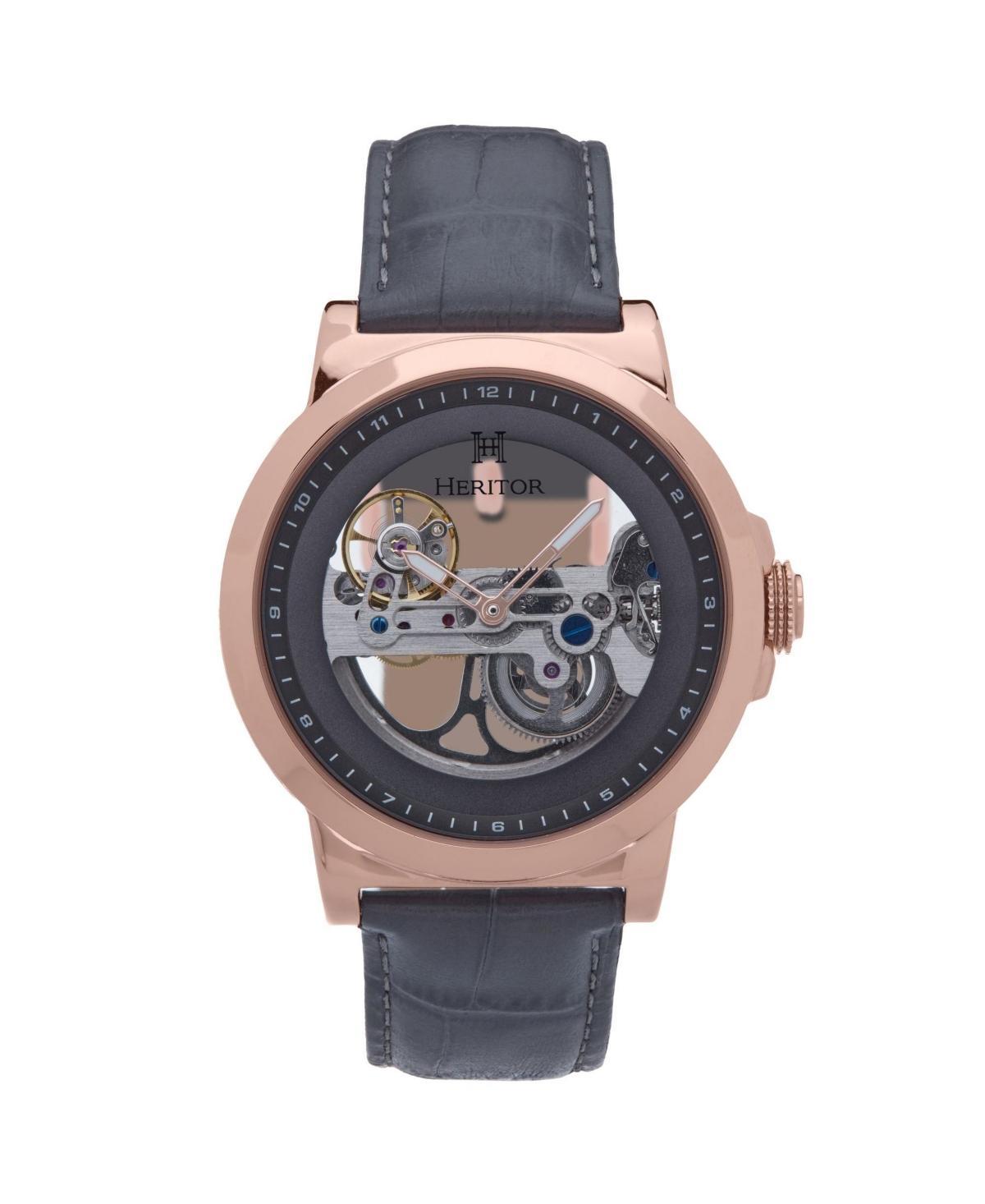 Heritor Automatic Men Xander Leather Watch - Rose Gold/Gray, 45mm - Rose gold/gray Product Image