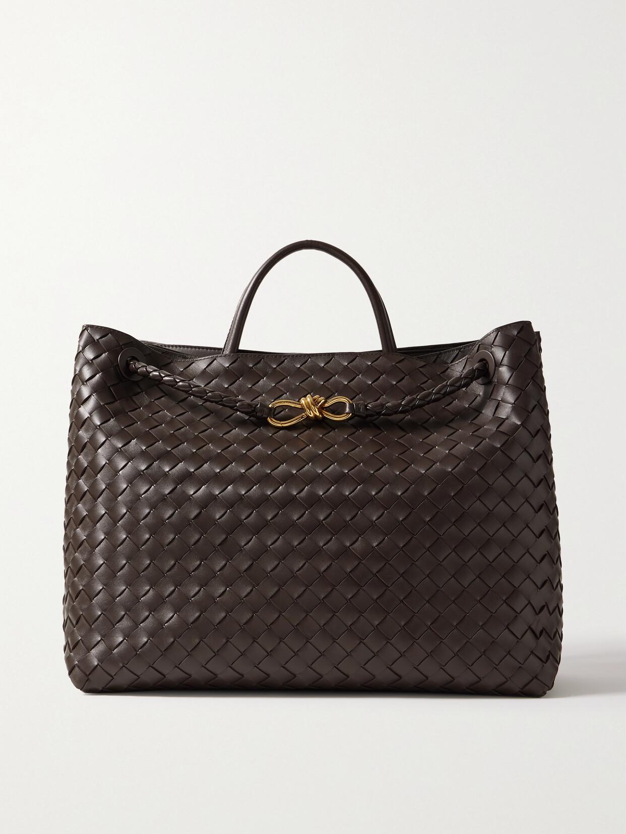 BOTTEGA VENETA Andiamo Embellished Intrecciato Leather Tote In Brown Product Image