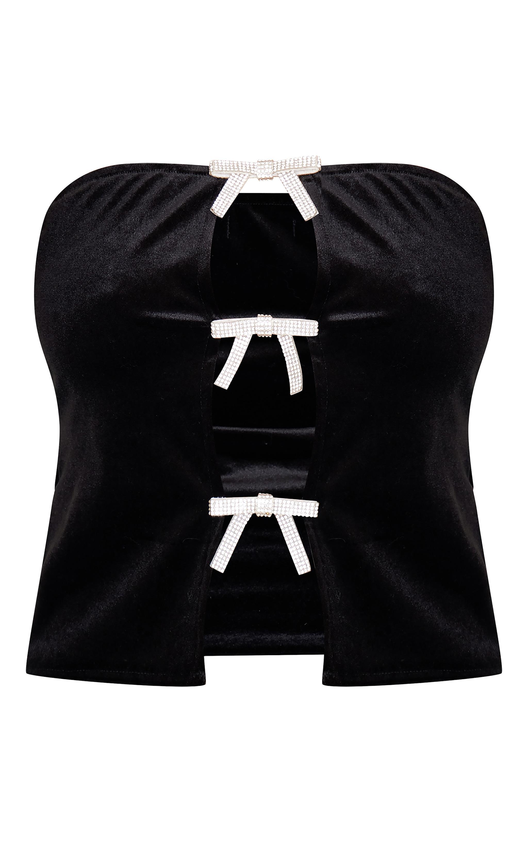 Black Velvet Diamante Bow Bandeau Top Product Image