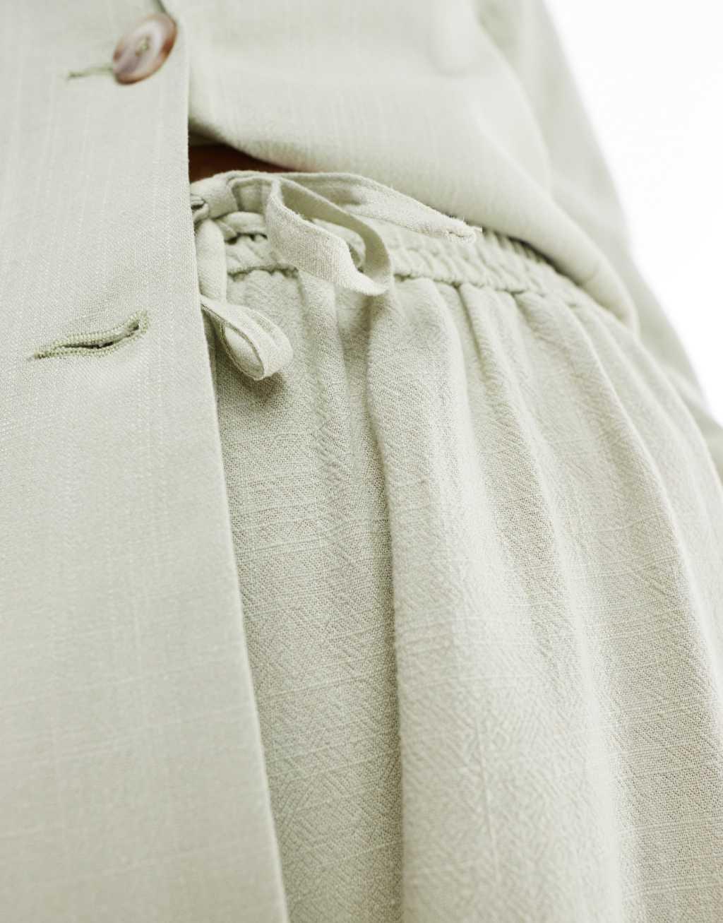 Miss Selfridge linen pull on shorts in sage green - part of a set Product Image