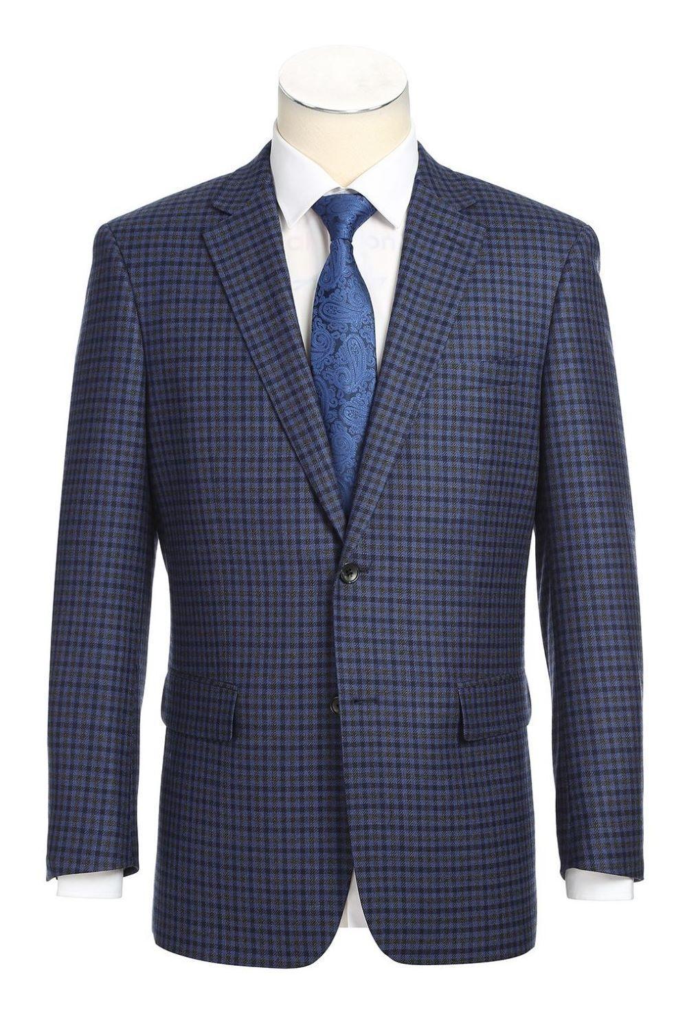 Wool Blend Regular Fit 2 Button Mini Check Pattern Sports Coat In Blue Product Image