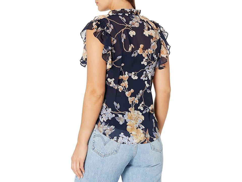 LAUREN Ralph Lauren Petite Floral Georgette Sleeveless Shirt (Navy Multi) Women's Clothing Product Image