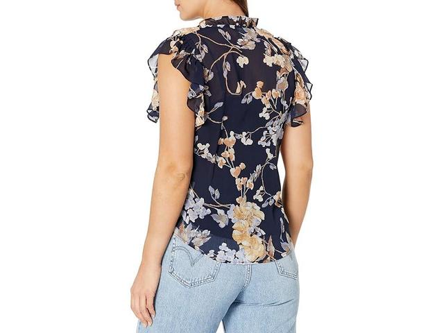 Lauren Ralph Lauren Petite Floral Georgette Sleeveless Shirt (Navy Multi) Women's Clothing Product Image