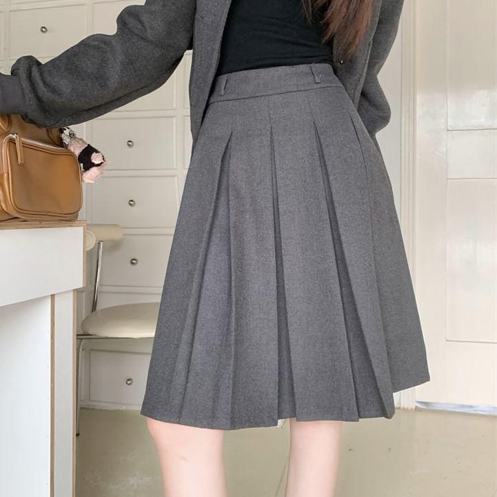 High Waist Plain Pleated Mini A-Line Skirt product image