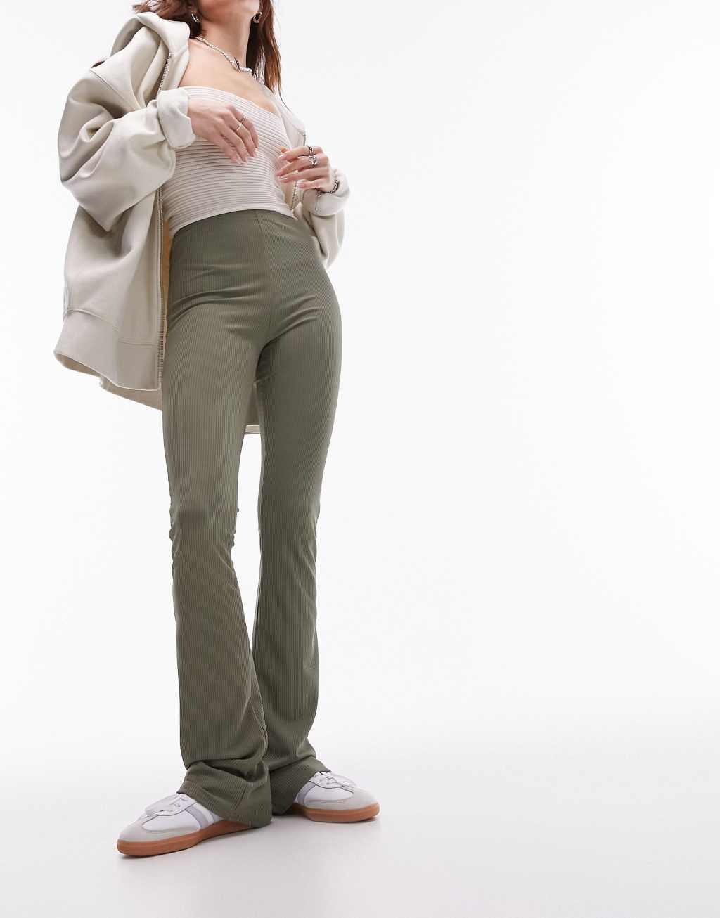 Topshop skinny rib flared pants Product Image