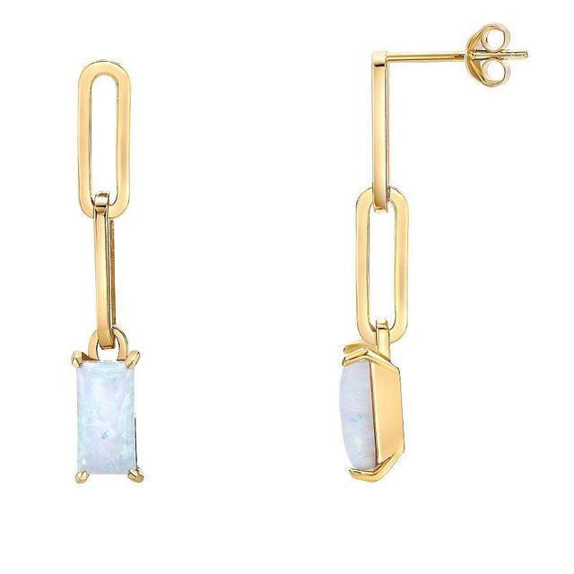 Gemminded 18k Gold Over Silver Lab-Created Opal Linear Drop Earrings, Womens, Gold Tone Product Image