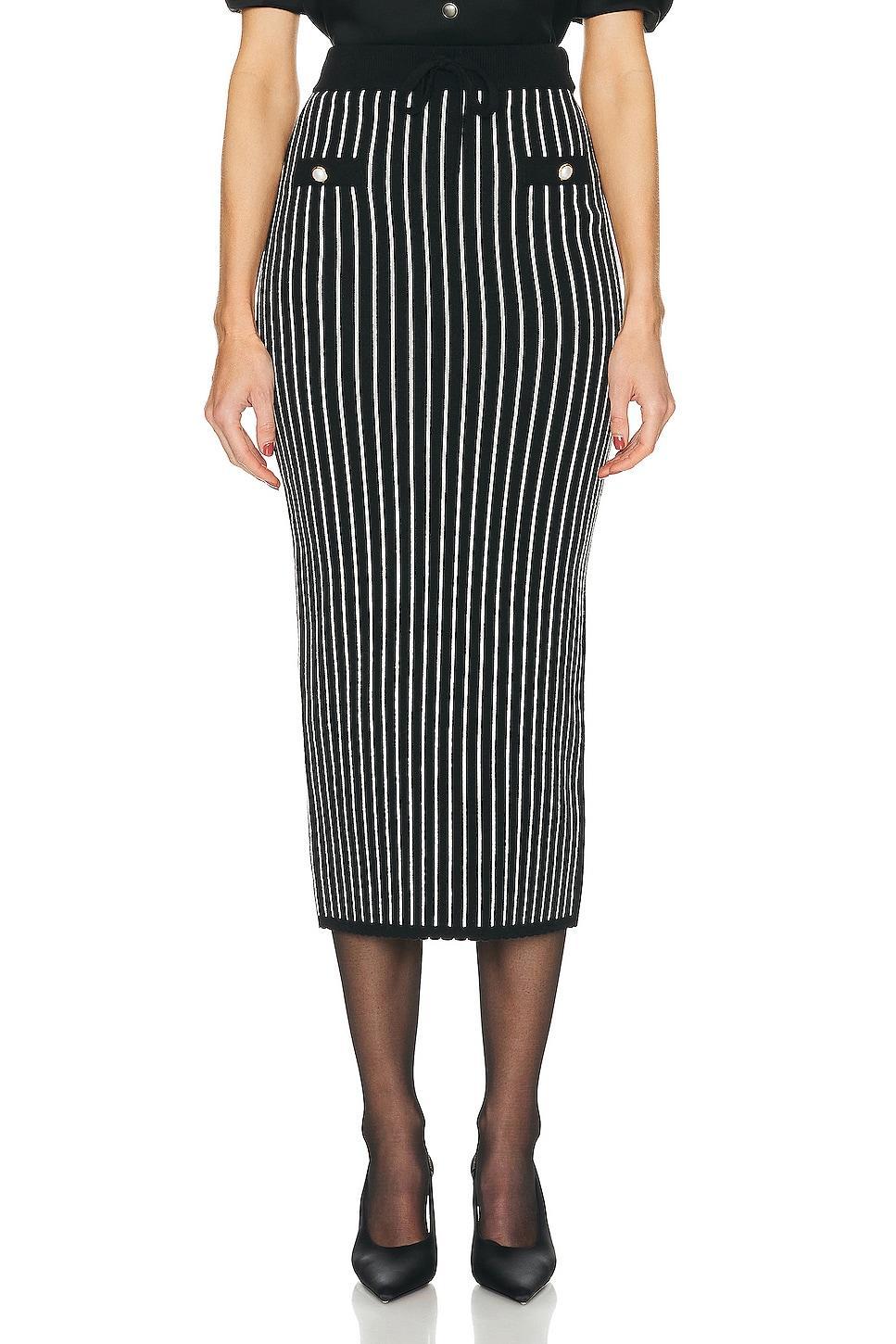 Alessandra Rich Pinstripe Knitted Midi Skirt in Black Product Image