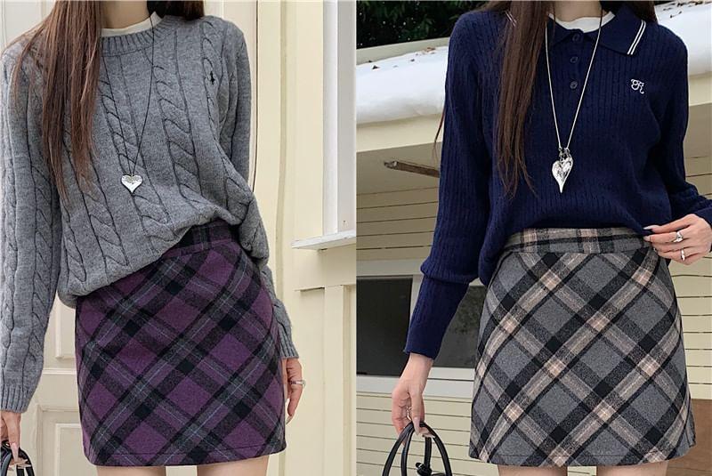 High Rise Plaid Mini Pencil Skirt Product Image