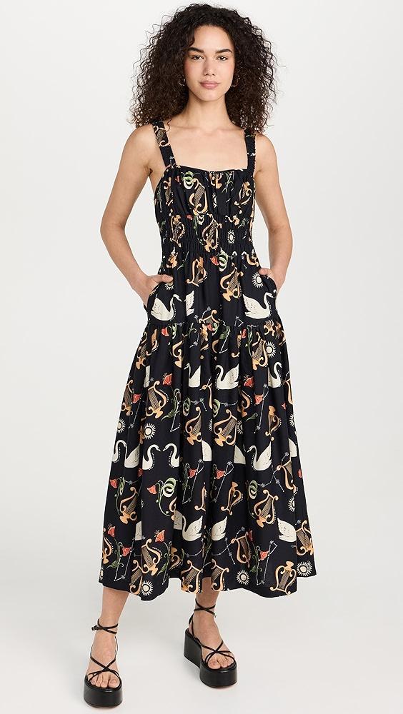 KITRI Isobel Black Cygnus and Lyra Print Midi Dress | Shopbop Product Image