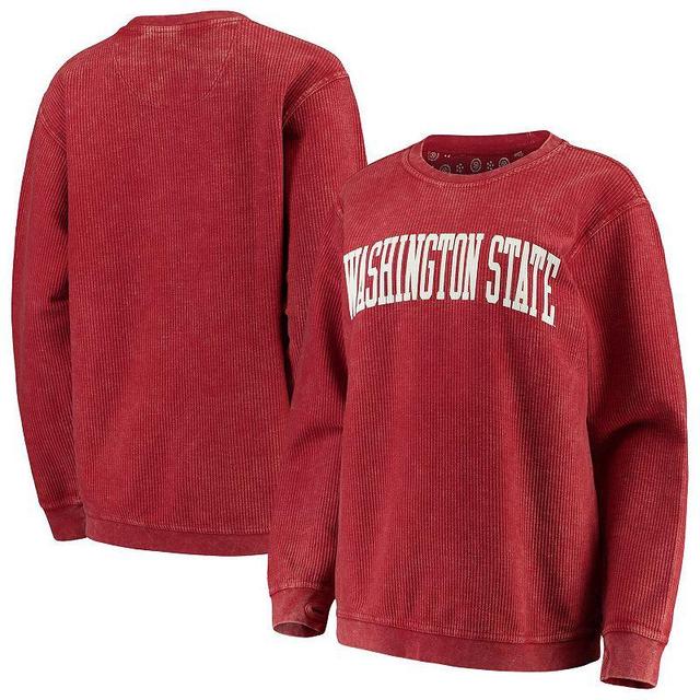 Womens Pressbox Crimson Washington State Cougars Comfy Cord Vintage Wash Basic Arch Pullover Sweatshirt Product Image