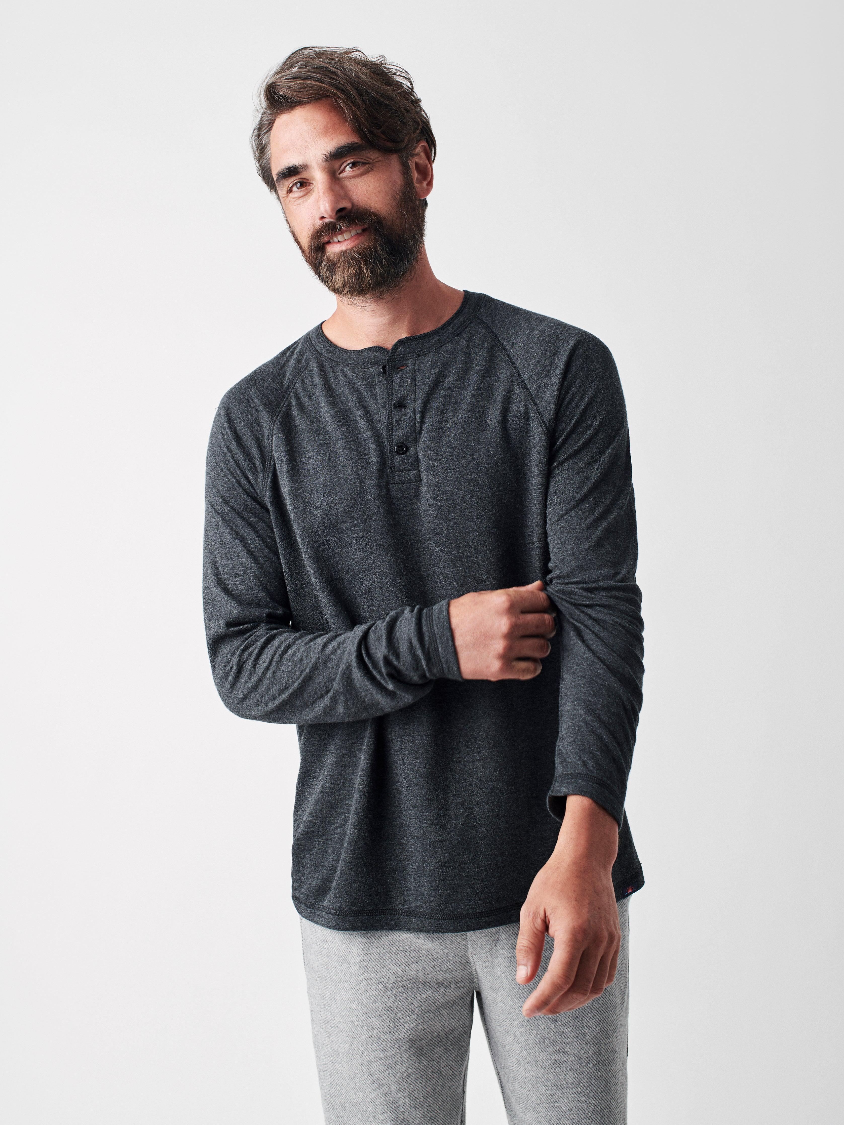 Cloud Cotton Long-Sleeve Henley (Tall) - Charcoal Male Product Image