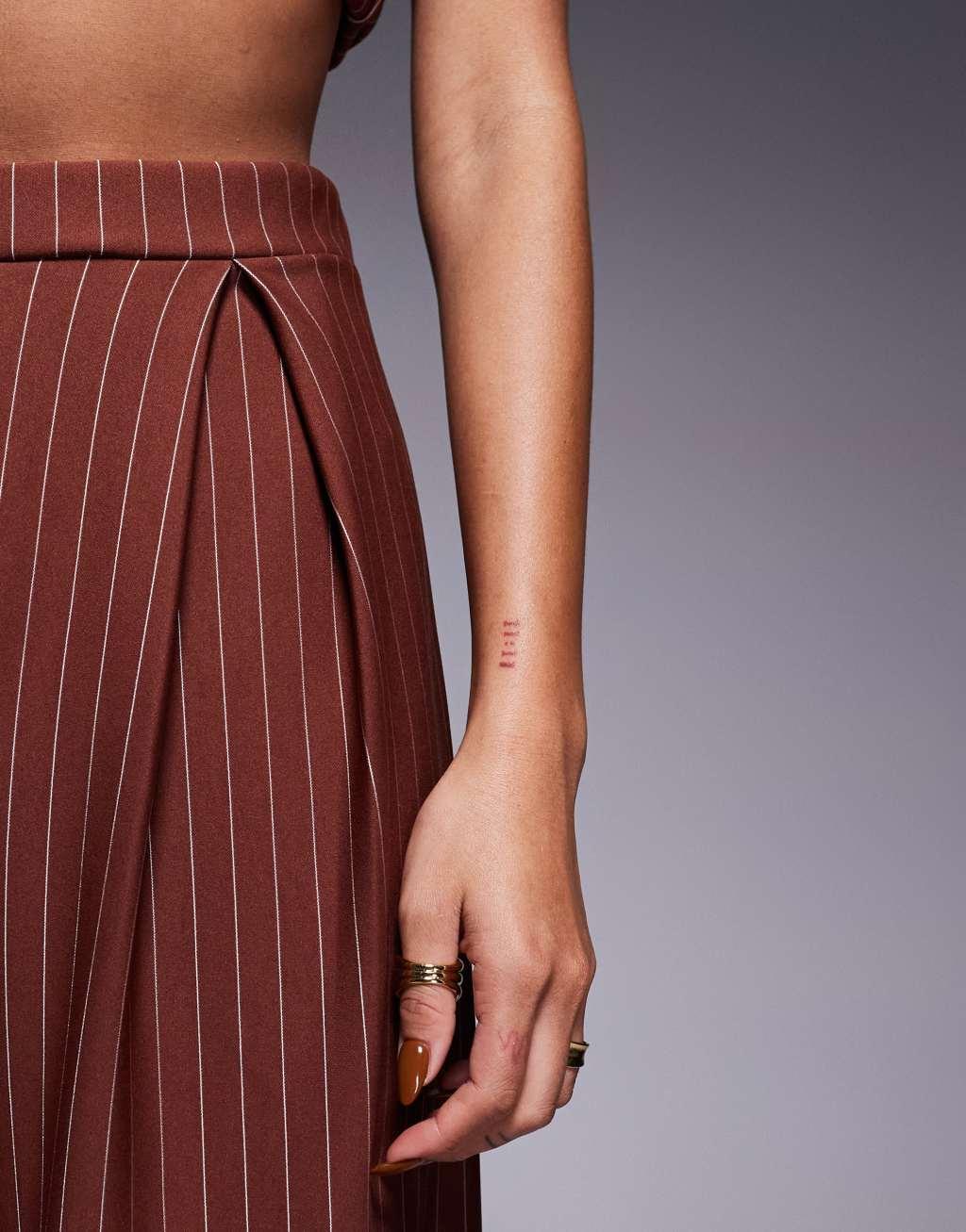 ASOS DESIGN wide leg pants in chocolate pin stripe - part of a set Product Image