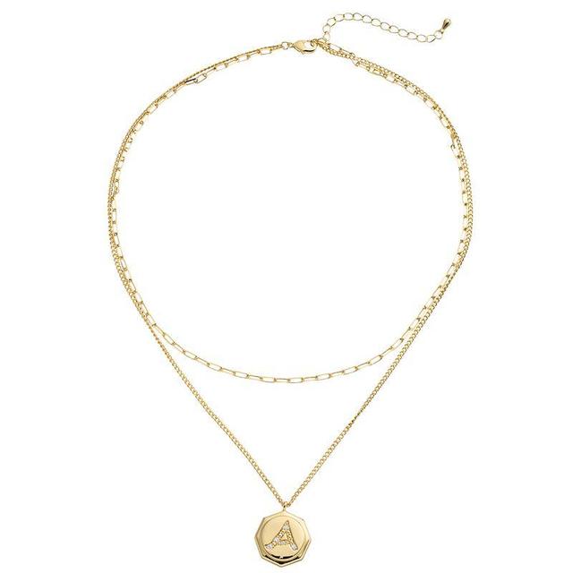 City Luxe Gold Tone Layered Initial Disc Necklace with Cubic Zirconia, Womens Gold Tone S Product Image