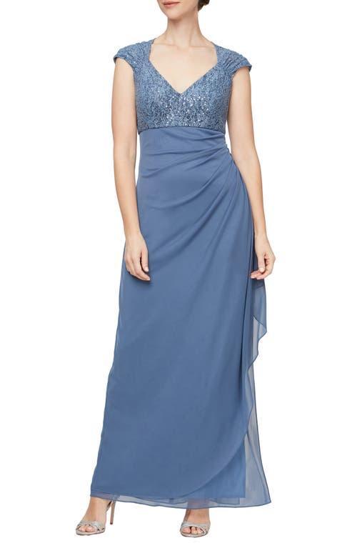 Alex Evenings Empire Waist Dress with Corded Lace Bodice (Wedgewood) Women's Dress Product Image