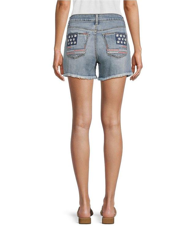 Silver Jeans Co. Suki Mid Rise Americana Embroidered Frayed Hem Power Stretch Shorts Product Image