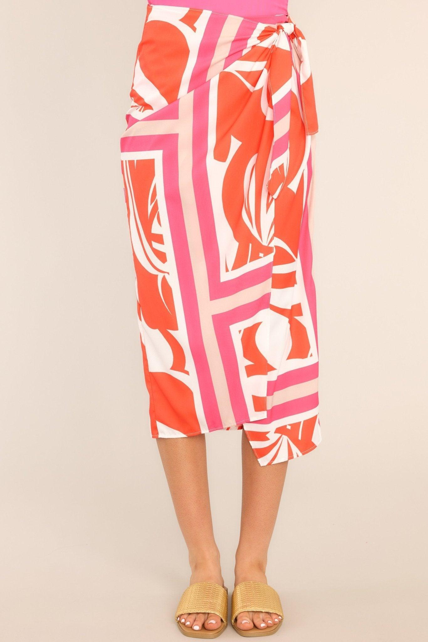 No Cloudy Skies Red Print Midi Skirt Product Image