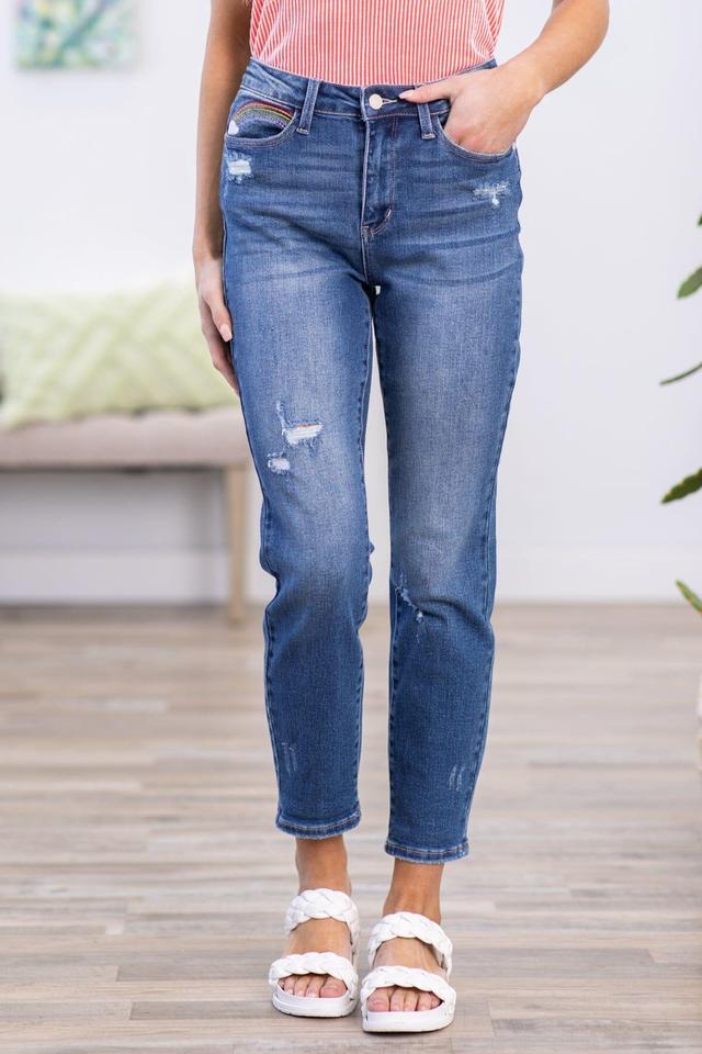 Judy Blue Rainbow Stitch Cropped Jeans Product Image