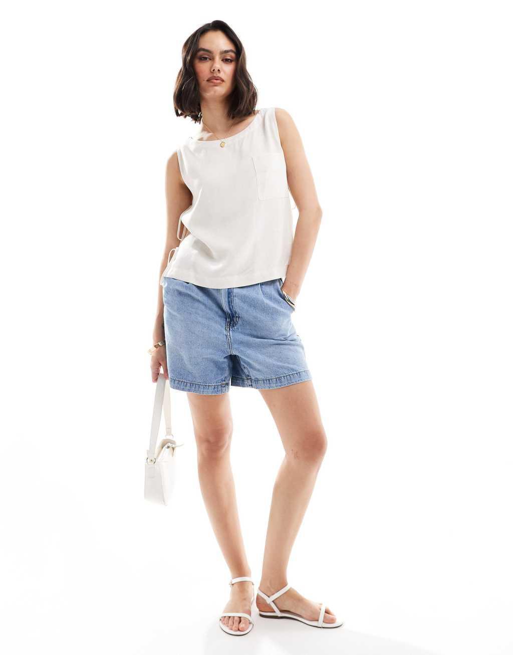 ASOS DESIGN linen sleeveless top with tie side details in natural Product Image