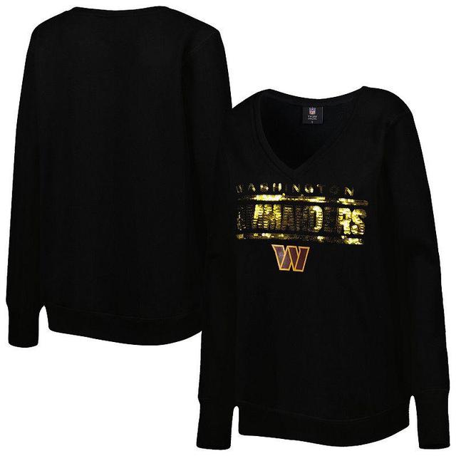 Womens Cuce Black Washington Commanders Sequin Logo V-Neck Pullover Sweatshirt Product Image