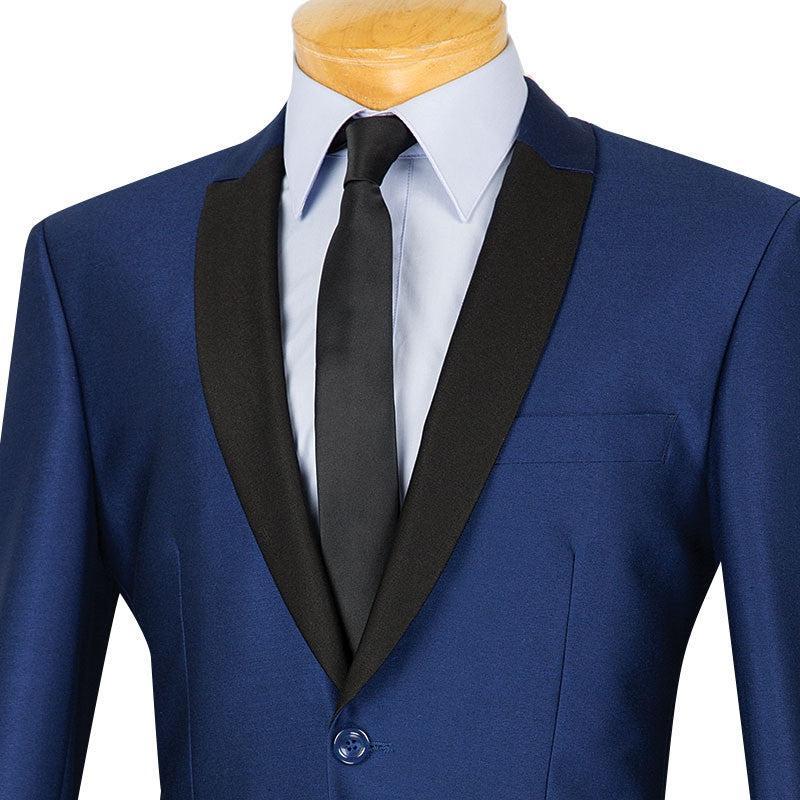 Slim Fit Shiny Sharkskin Men's 2 Piece Suit in Navy Male Product Image