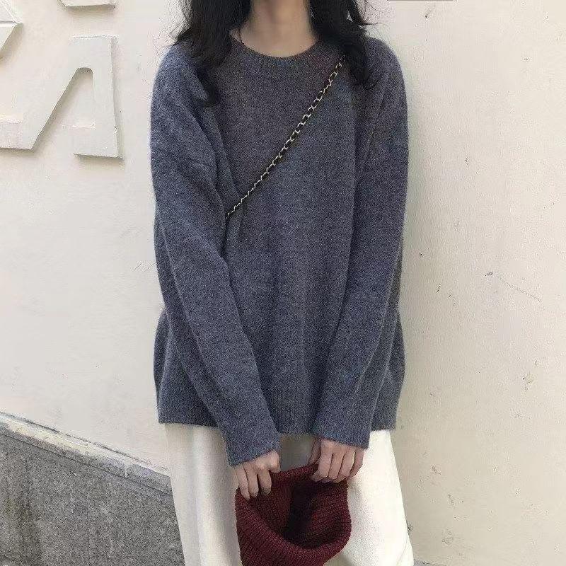 Crew Neck Plain Sweater Product Image