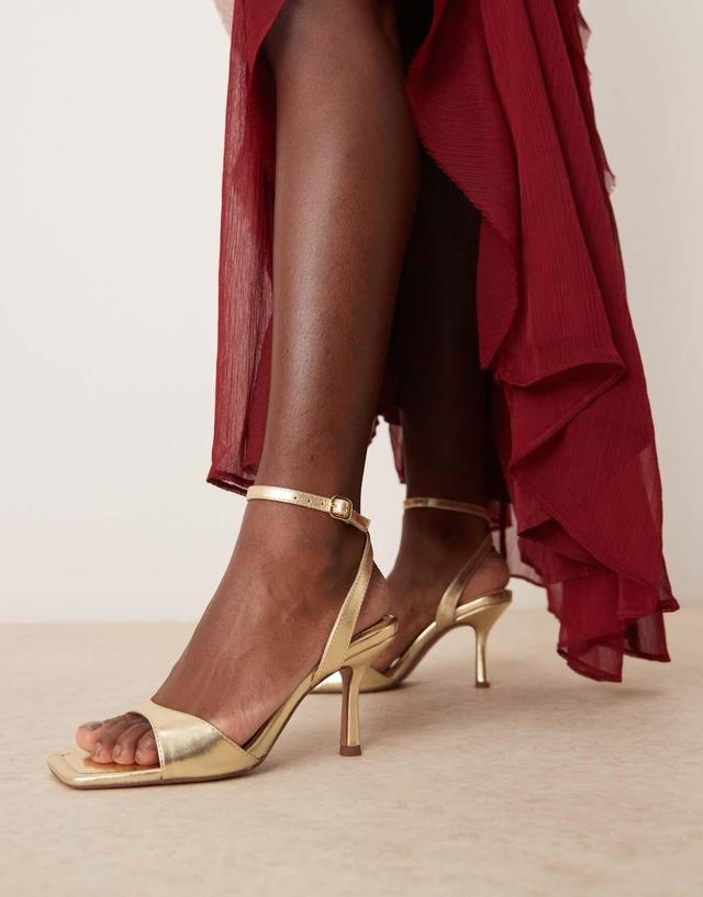 ASOS DESIGN Hollow barely there heeled sandals in gold Product Image