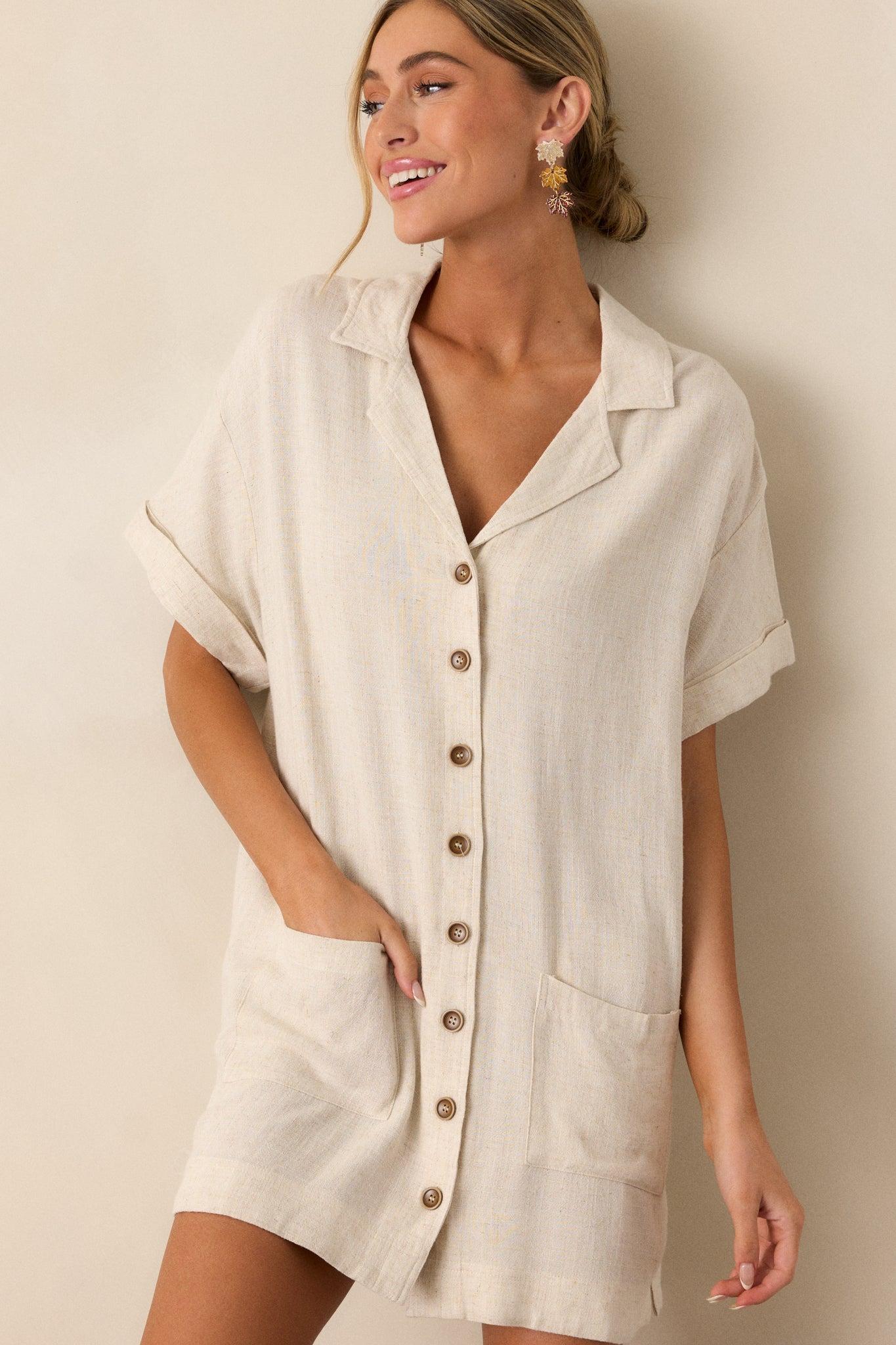 Effortless Selection Beige Button Front Cover Up Dress Product Image