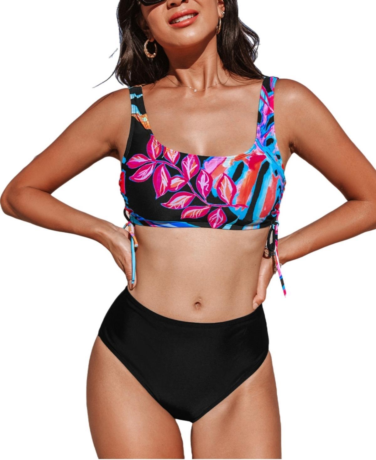 Cupshe Womens Leaf Drawstring High Waisted Bikini Sets Swimsuit Product Image