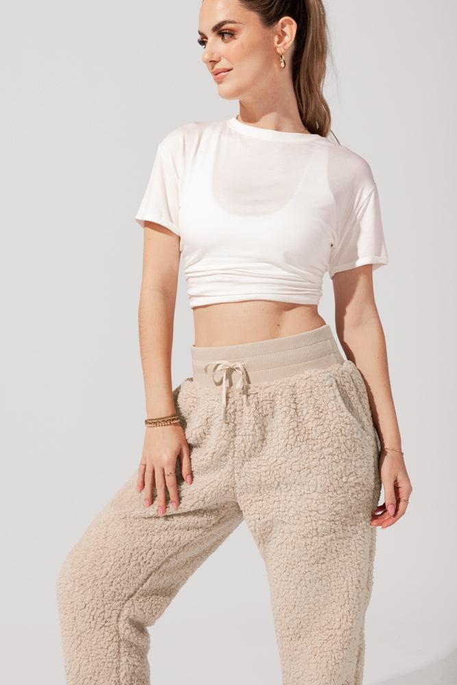 Blanket Pants in Faux Sherpa - Taupe Product Image