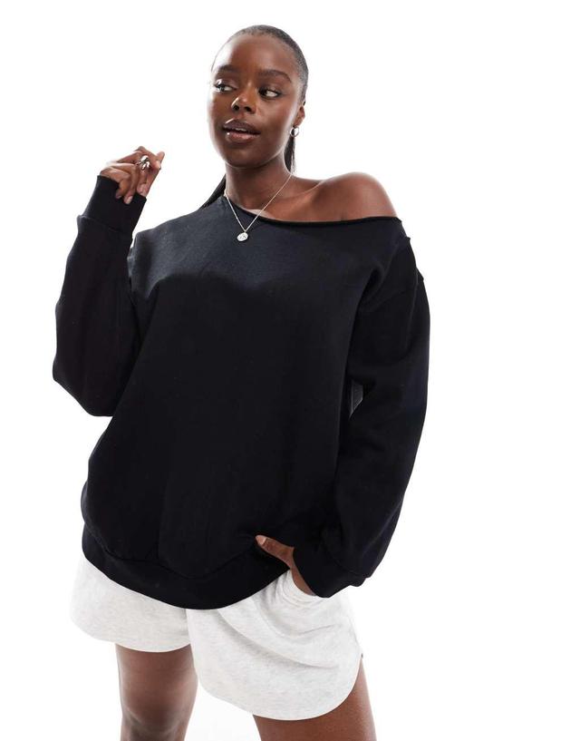 ASOS DESIGN Curve off the shoulder oversized sweatshirt in black Product Image