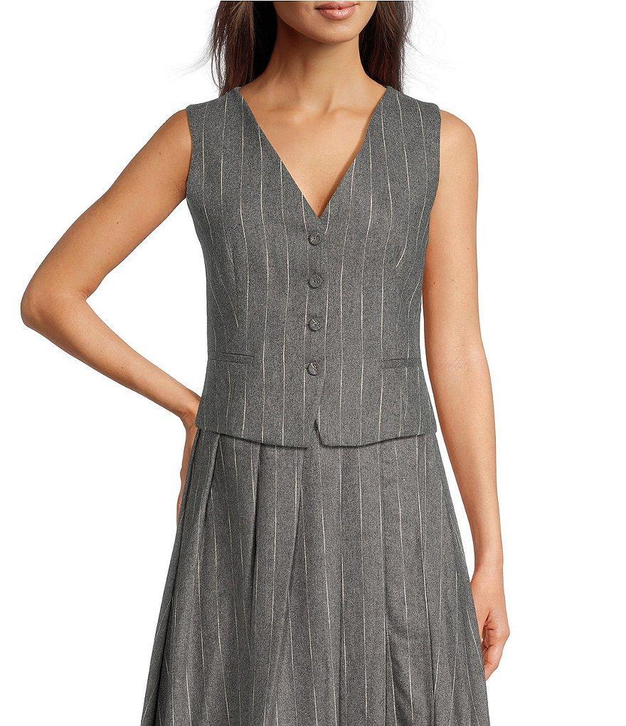 Le' AL.X Knit Wool Blend V-Neck Button Front Cropped Coordinating Vest Product Image