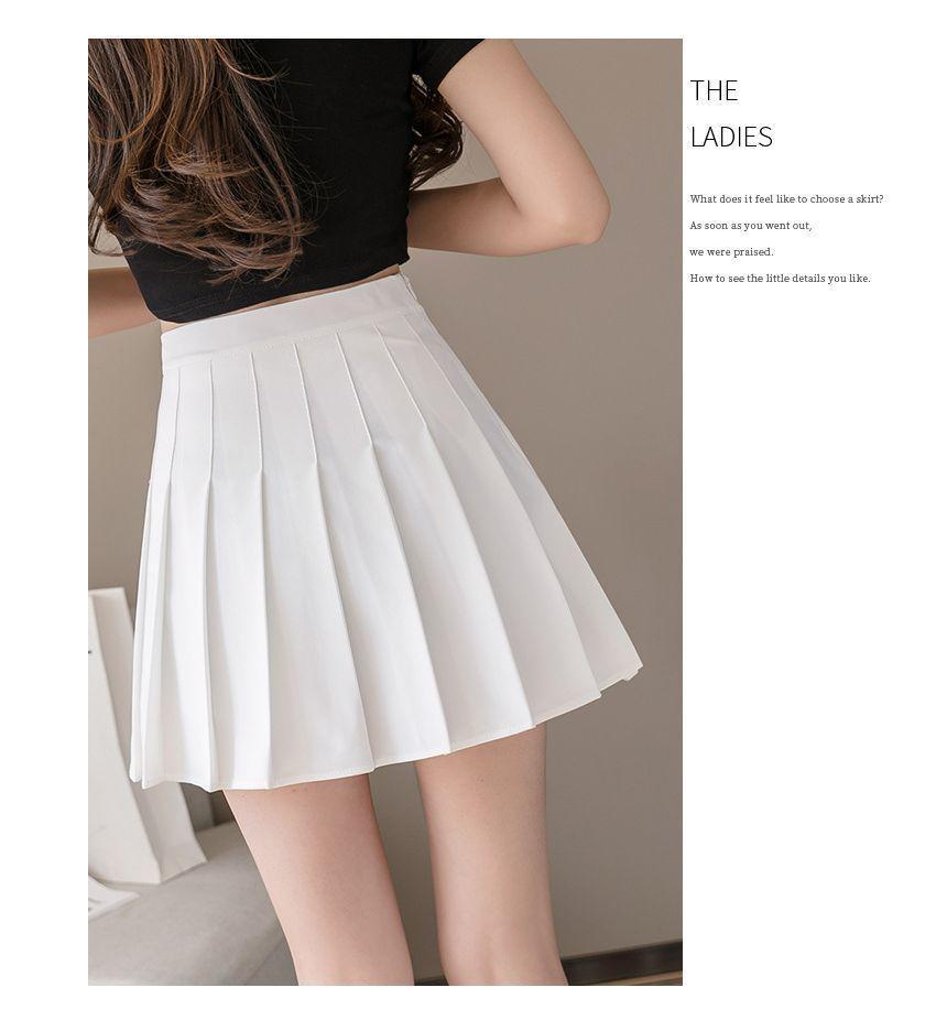 High Waist Plain Pleated Mini Skort Product Image