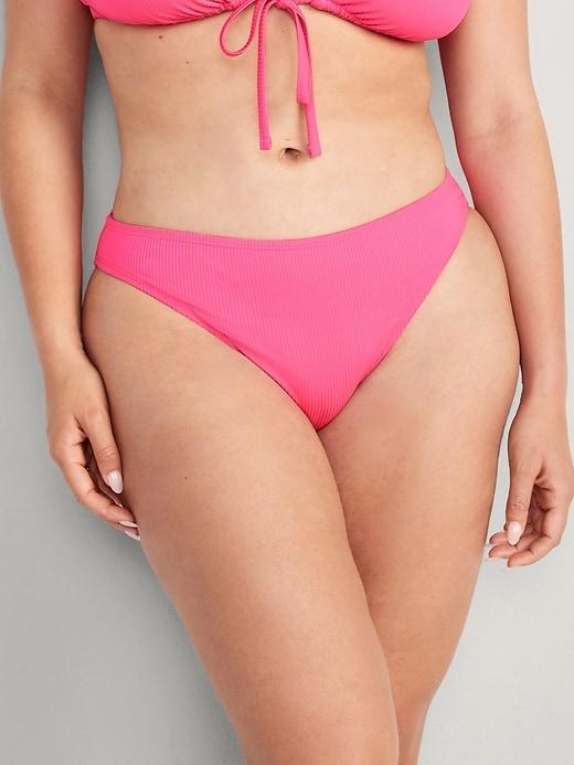 High-Waisted French-Cut Ribbed Bikini Swim Bottoms Product Image