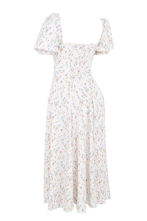 Tallulah White Posy Print Cotton Puff Sleeve Midi Sundress Product Image