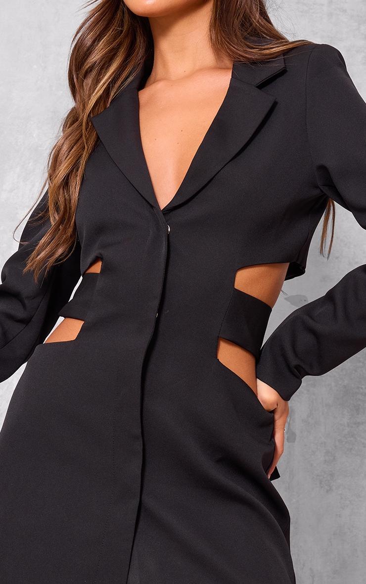 Black Woven Cut Out Tie Back Blazer Dress Product Image