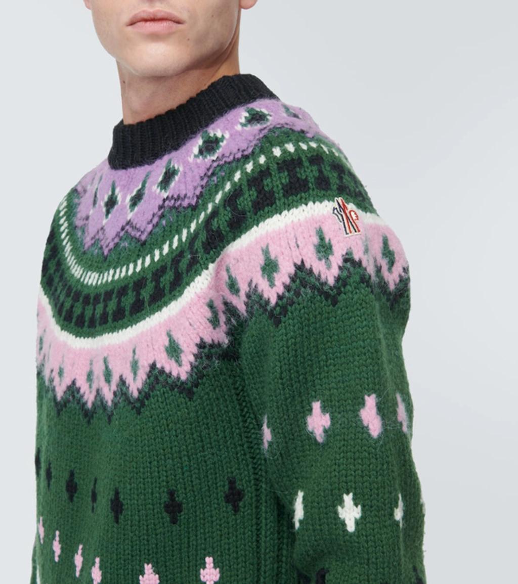 MONCLER Jacquard Wool And Alpaca Sweater Green In Multicolor Product Image