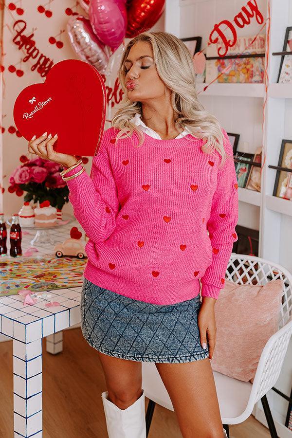 Candy Heart Conversations Embroidered Sweater in Hot Pink product image