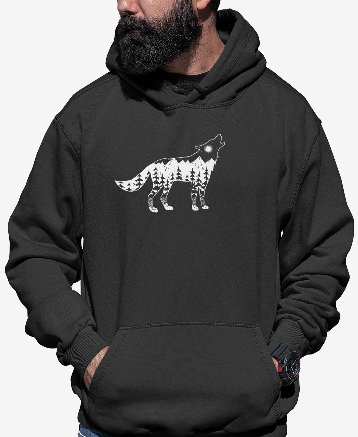 La Pop Art Mens Howling Wolf Word Art Hooded Sweatshirt Product Image