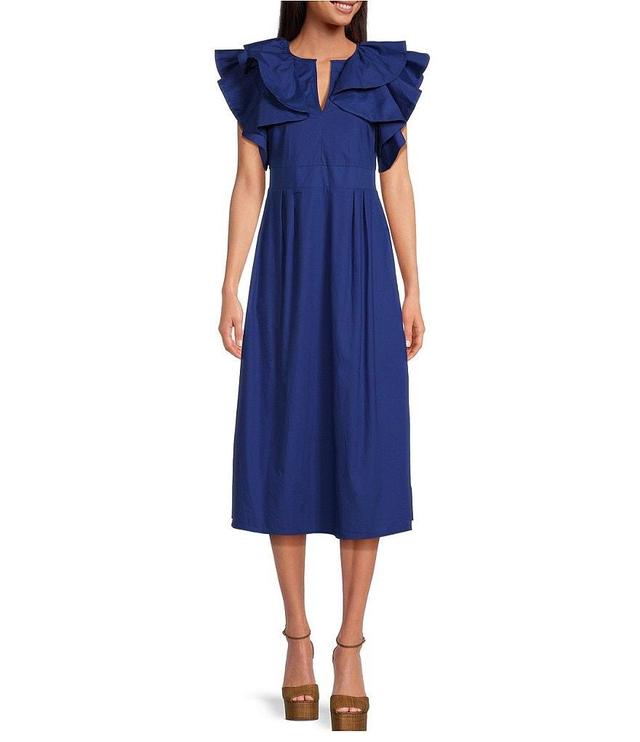 Sugarlips Santana V Neck Ruffle Sleeve Midi Dress Product Image