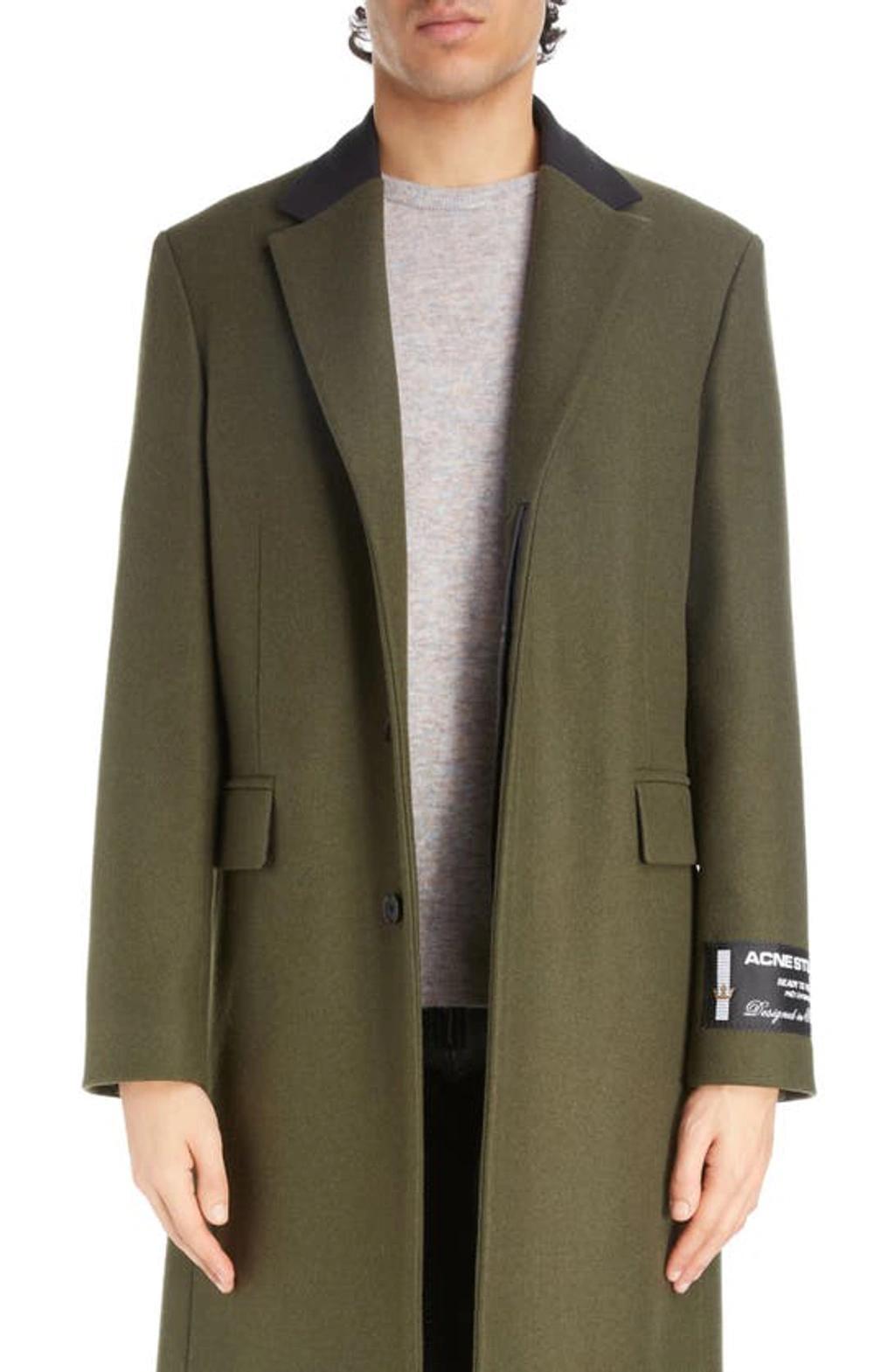 ACNE STUDIOS Green Single-breasted Coat In Green Melange Product Image