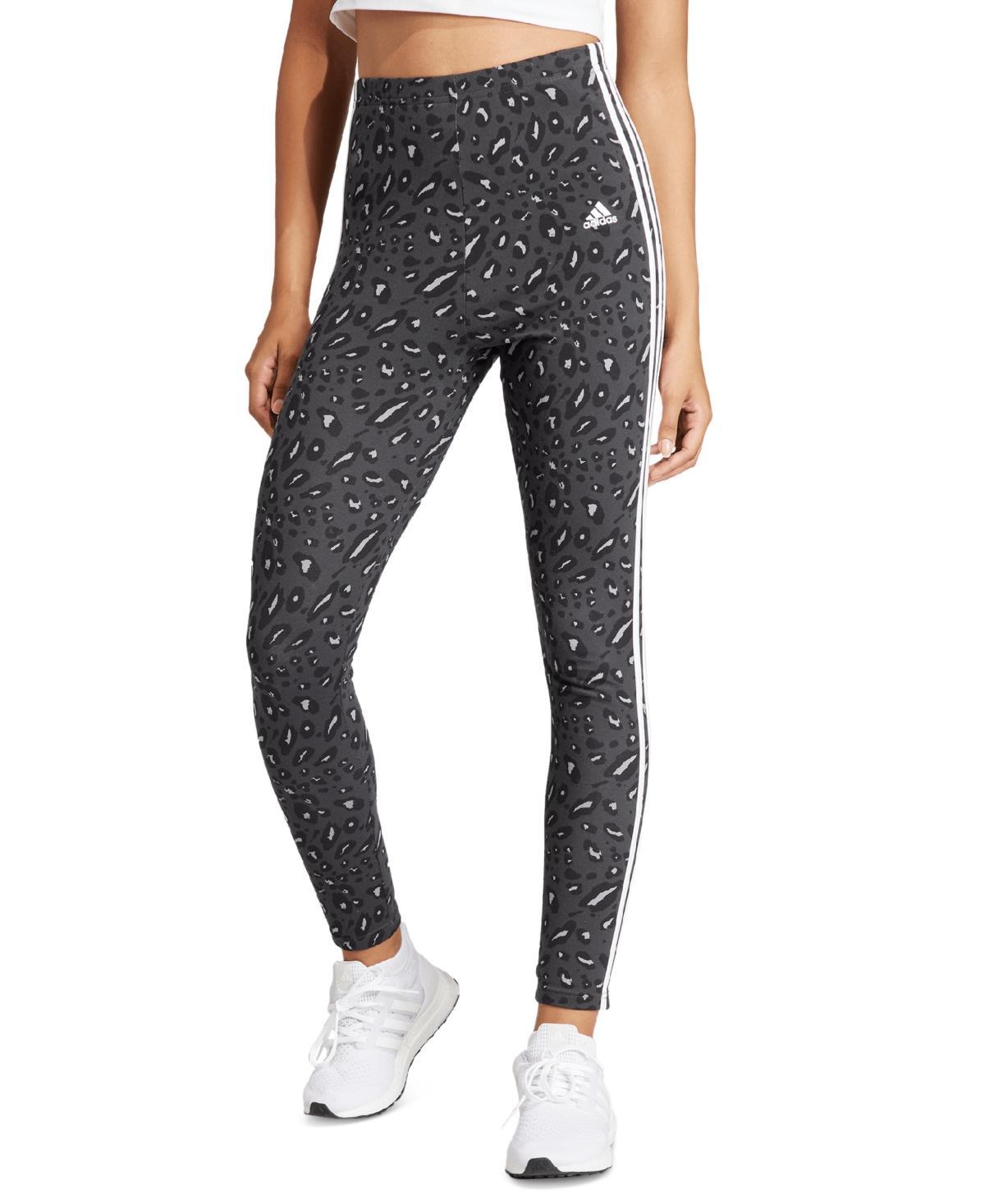 adidas Womens Essentials 3-Stripe Animal-Print 7/8 Leggings - Beige/ Product Image