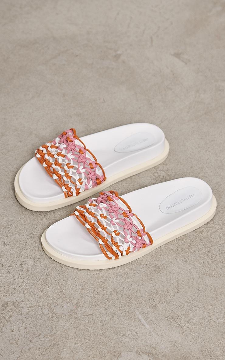 Pink Real Leather Weave Footbed Sandals Product Image