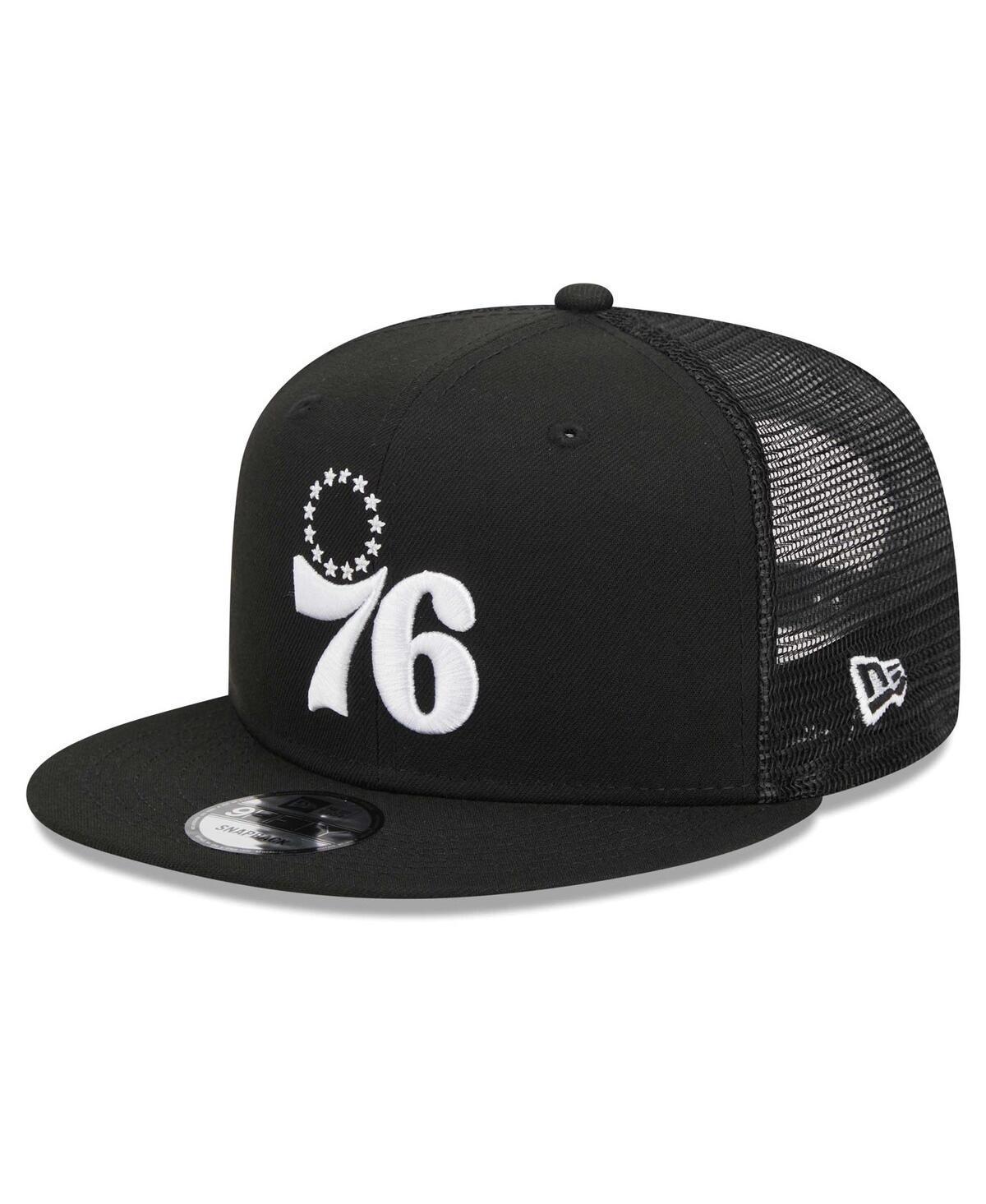 Mens New Era Black Philadelphia 76ers Evergreen 9FIFTY Trucker Snapback Hat Product Image