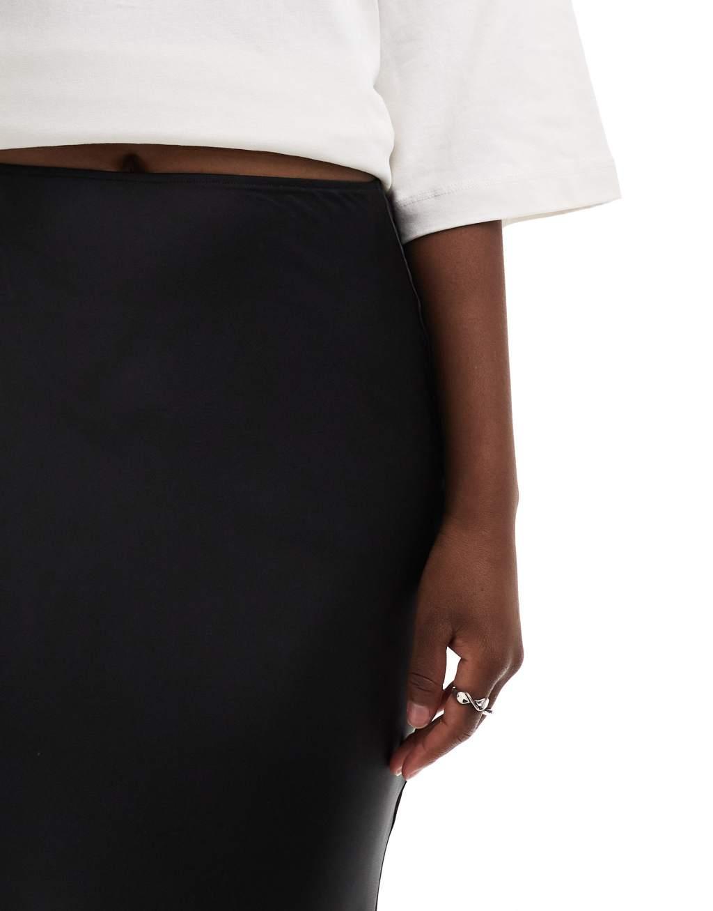 ASOS DESIGN satin bias midi skirt in black Product Image