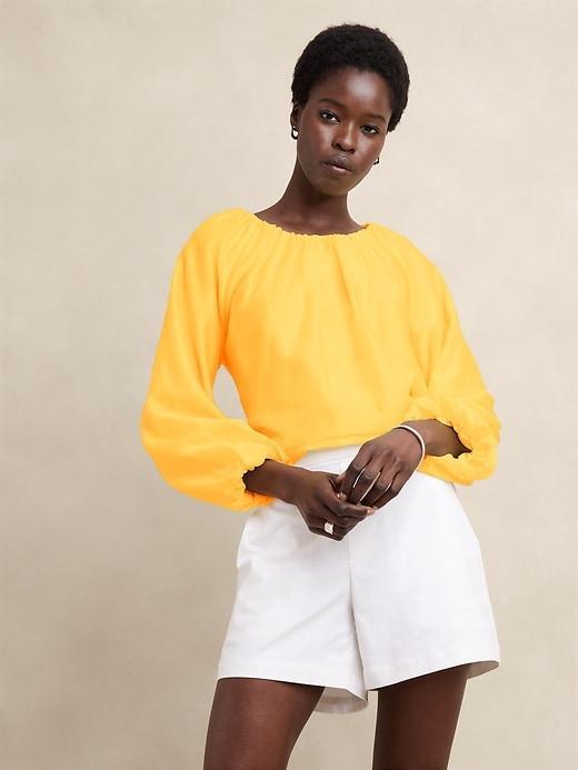 Puff-Sleeve Shirred Blouse Product Image