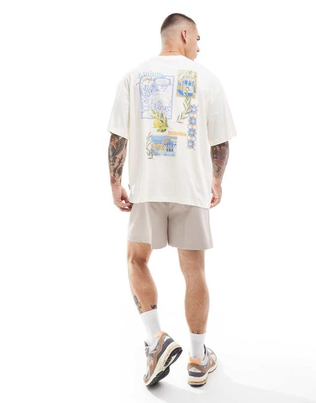 ONLY & SONS super oversized t-shirt with postcard back print in beige Product Image