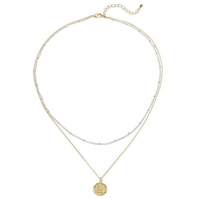 City Luxe Two Tone Layered Initial Disc Necklace with Cubic Zirconia, Womens Two Tone A Product Image